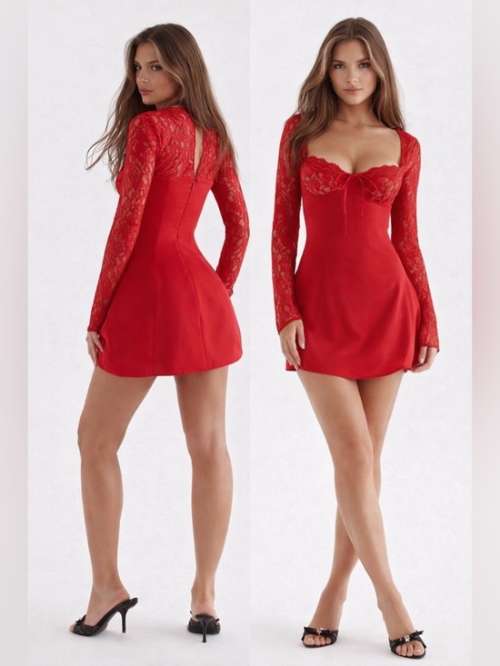 House of CB Dresses & Skirts - House of CB Jennica Red Rose Satin Lace Mini Dress S Luxury